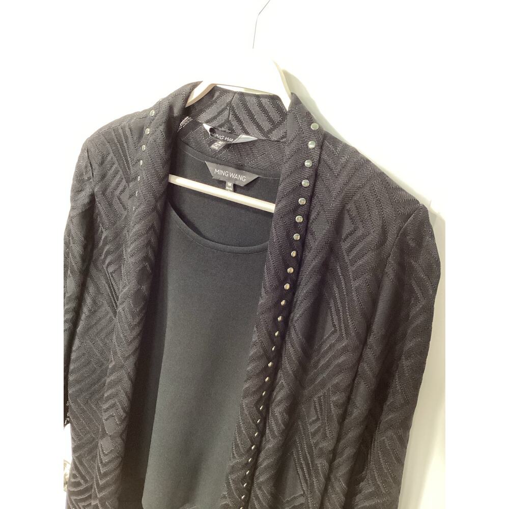 Ming Wang 2 piece set black black open studded knit cardigan women's size medium - Picture 2 of 10